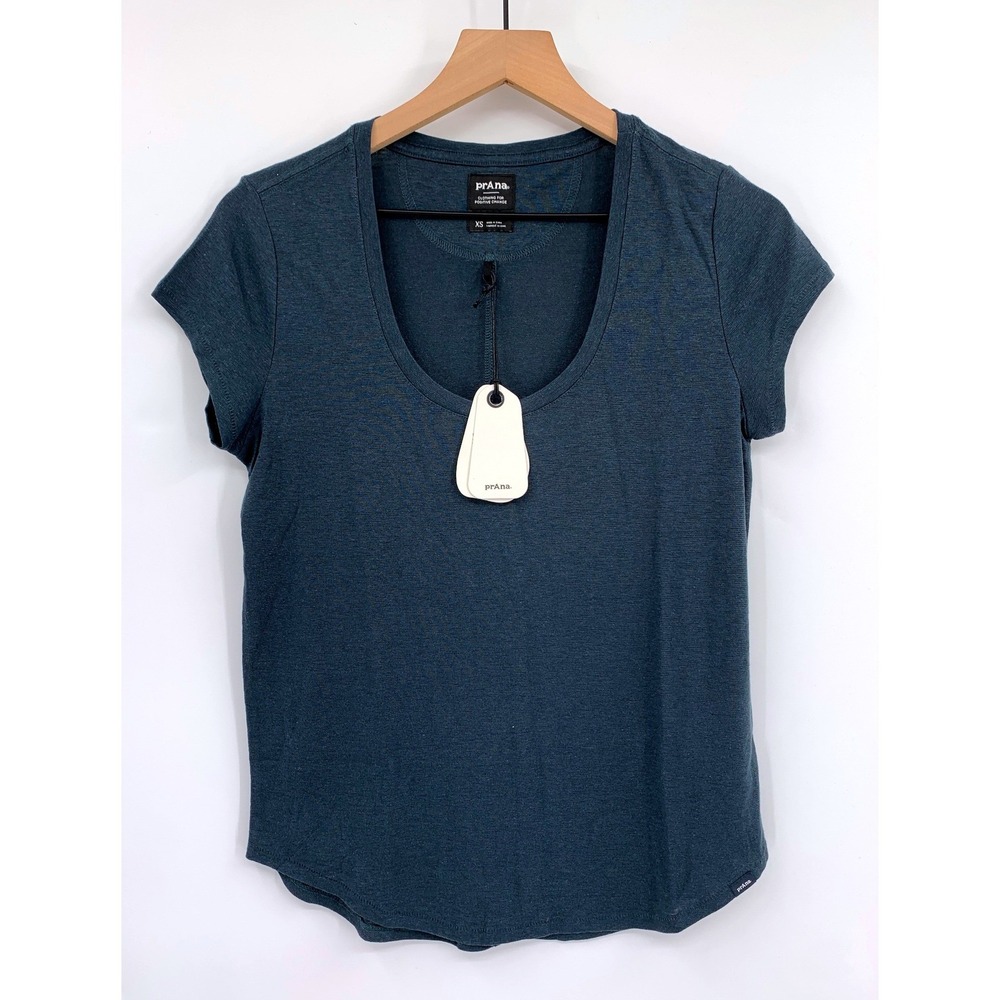 PrAna Shirt Womens XS Blue Gray Cozy Up Scoop Neck Tee Stormy Night Heather NEW